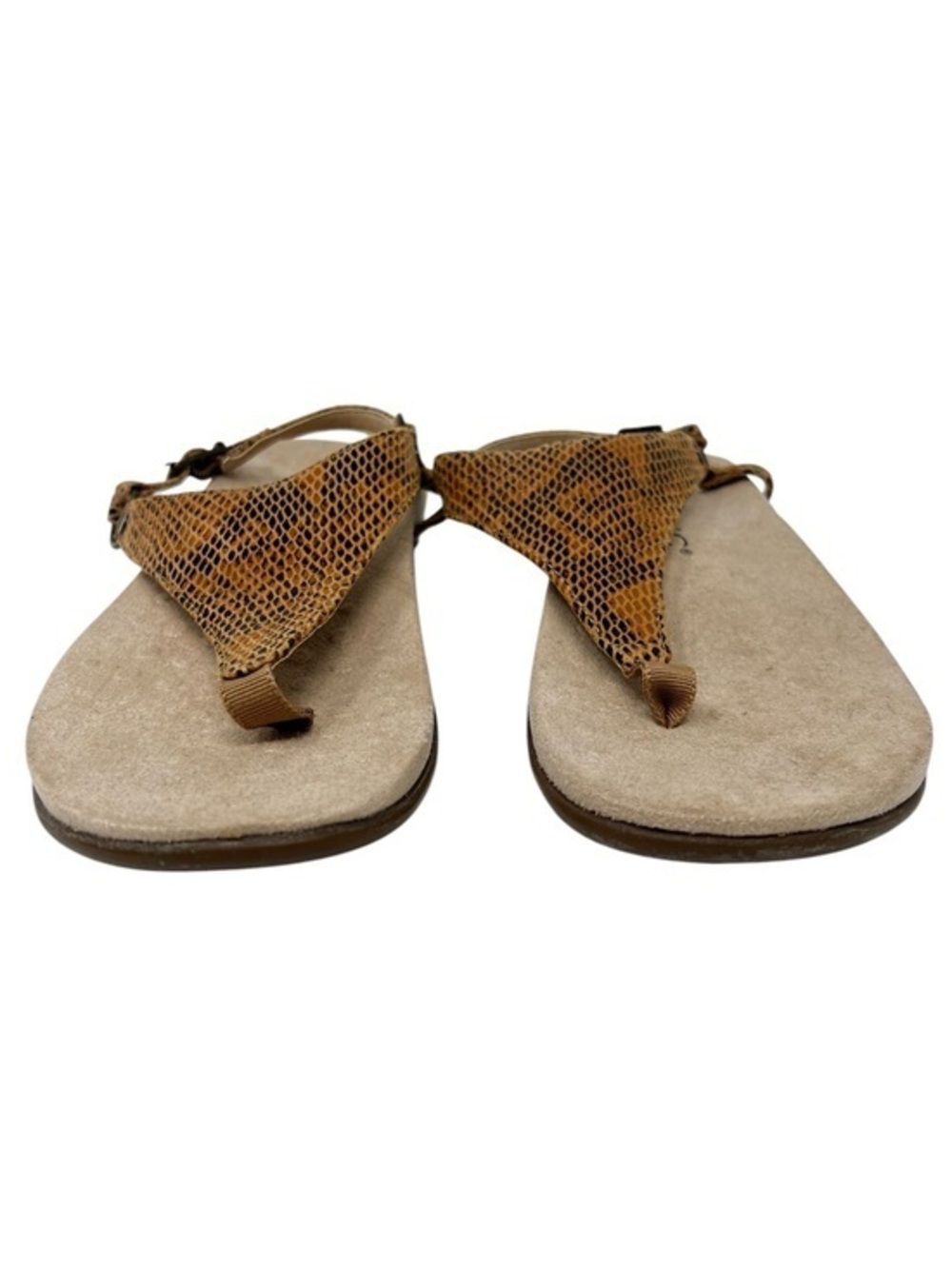 Vionic Tan Snake-Print Toe-Loop Sandals